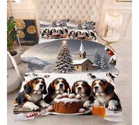 ZZXHG Piumino King Size Stampa 3D | Cane Nella Neve, Trapunta Morbida e Areabile, Lavabile, Reversibile, per Letti Extra Large, con 2 Federe 65x65 cm_58a