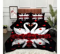 ZZXHG Piumino King Size Stampa 3D | Rosa cigno nero, Trapunta Morbida e Areabile, Lavabile, Reversibile, per Letti Extra Large, con 2 Federe 50x80 cm_A3582