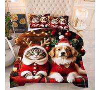 ZZXHG Piumino Maxi Morbido Stampa 3D | Gatto e Cane Natalizi, Trapunta Extralarge Confortevole, Lavabile in Lavatrice, con 2 Federe, per Camera da Letto Master