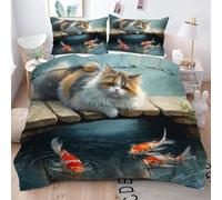 ZZXHG Set Biancheria da Letto SingoloAnimale Bianco Gatto, Copripiumino Singolo 150x200 per Bambini, Copripiumini in Microfibra con Cerniera e 2 Federe 50x80, Copri Piumone Traspirante