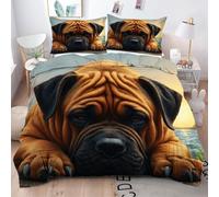 ZZXHG Set Biancheria da Letto SingoloCane Shar Pei Giallo, Copripiumino Singolo 150x200 per Bambini, Copripiumini in Microfibra con Cerniera e 2 Federe 50x80, Copri Piumone Traspirante