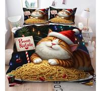 ZZXHG Set Biancheria da Letto SingoloGatto Che Mangia Noodles, Copripiumino Singolo 150x200 per Bambini, Copripiumini in Microfibra con Cerniera e 2 Federe 50x80, Copri Piumone Traspirante