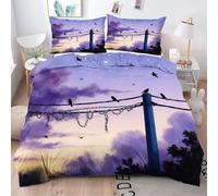 ZZXHG Set Biancheria da Letto SingoloUccello Viola Palo Elettrico, Copripiumini in Microfibra, per Bambini con Cerniera Chiusura e 2 Federe 50x80 cm_A12771