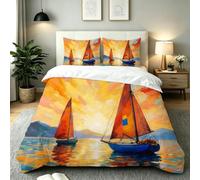 ZZXHG Set Copripiumino Una Piazza e Mezza Barca a Vela Gialla, Copripiumino 200x200 in Microfibra per Adult, 3 Pezzi Set Di Biancheria Da Letto con Cerniera e 2 Federe 50x80 cm_A23992