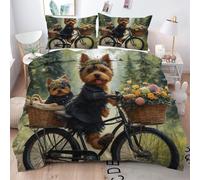ZZXHG Set Copripiumino Una Piazza e Mezza Yorkshire Marrone, Copripiumini 200x200 in Microfibra per Bambini Adulti, Set di Biancheria da Letto Matrimoniale con Cerniera 2 Federe 50x80 cm
