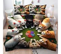 ZZXHG Set di Biancheria da Letto Singolo Gatto Colorato, Copripiumino Singolo 135x200, Copripiumini in Microfibra per Bambini, Set Copripiumino con Cerniera e 2 Federe 50x80 cm