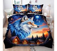 ZZXHG Set di Biancheria da Letto Singolo Lupo Blu, Copripiumino Singolo 135x200, Copripiumini in Microfibra per Bambini, Set Copripiumino con Cerniera e 2 Federe 50x80 cm_j1124