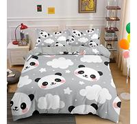 ZZXHG Set di Biancheria da Letto Singolo Panda Animale Grigio, Copripiumino Singolo 135x200, Copripiumini in Microfibra per Bambini, Set Copripiumino con Cerniera e 2 Federe 50x80 cm