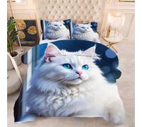 ZZXHG Trapunta Calda e Leggera Stampa 3D | Gatti Adolescenti Bianchi, Piumino da Letto Extra Large, Per Inverno ed Estate, Completamente con 2 Federe 65x65 cm_h14