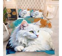 ZZXHG Trapunta Elegante Stampa 3D | Gatto Bianco, Piumino di Lusso per Tutte le Stagioni, Ideale per Suite, con 2 Federe, 240x260 cm
