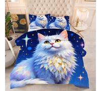 ZZXHG Trapunta Morbida per Tutte le Stagioni | Gatto Bianco, Piumino in Sostituzione al Piumino, Ideale per Coppie, con 2 Federe, 200x200 cm