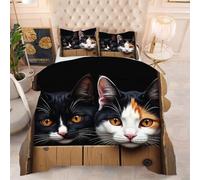 ZZXHG Trapunta Morbida Stampa 3D | Gatto Nero, Piumino Sostitutivo 4 Stagioni, Coperta Reversibile, con 2 Federe, per Camera da Letto, 135x200 cm