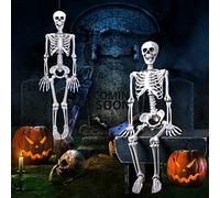 ZZXLOPEZ 2 Pezzi Halloween Decorazioni, Scheletro di Halloween Decorazione, Scheletro Umano Realistico con Articolazione Mobile Adatto per Interni, Esterni, Decorazioni per Feste di Halloween