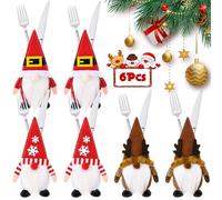 ZZXLOPEZ 6 Pezzi Portaposate in Feltro di Natale, Tasca per Posate Babbo Natale Decorazioni di Tavola Natalizie, Coltelli Forchette Cucchiai Stoviglie Portaposate per la Tavola Feste Decor Natalizia