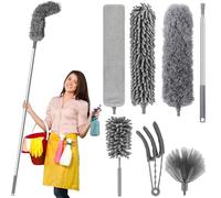 ZZXLOPEZ 7 Pezzi Spolverino per Polvere Microfibra Lavabile, Togli Ragnatele Allungabile 240cm, Spolverino Telescopico, Scopa Polvere Pulizia Ventilatori Soffitto, Ragnatela, Tetti,Tapparelle