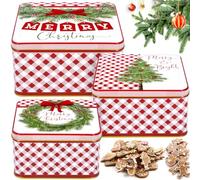 ZZXLOPEZ Biscottiera Natalizia, 3PCS Scatola Di Latta Caramelle Piazza, Natalizi, Barattolo Natalizio con Coperchio, Scatole Vuote In Metallo Stagnato per Biscotti, Caramelle, Cioccolatini, Tè