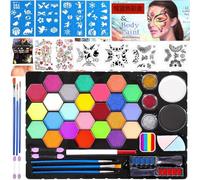 ZZXLOPEZ Body Painting, 26 Colori Pittura di Corpo con Pennelli e Stencil, Truccabimbi Kit, Trucchi Halloween Bambini, Corpo di Vernice Adatto Halloween, Carnevale, Natale, Pasquale, Cosplay