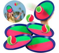 ZZXLOPEZ Cattura Racchette Palline Set, Toss e Cattura Gioco della Palla Set, 4 Pagaia e 4 Palle Set, Set di Giocattoli per Palle da Lancio e Cattura per Bambini Adulti Famiglia Giocattoli 3-8 Anni