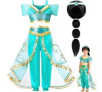 ZZXLOPEZ Costume da principessa da gelsomino, costume da principessa per bambini, con parrucca e rete per capelli, costume da principessa per cosplay, Natale, Halloween, festa di compleanno (110 cm)