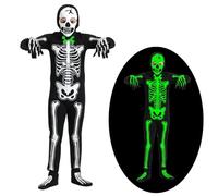 ZZXLOPEZ Costume Scheletro dei Bambini, Costume da Scheletro Fosforescente con Maschera Teschio e Guanti e Copripiedi, Halloween Decorazioni Costume Scheletro per Gioco di Ruolo Party Carneval