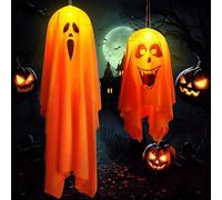 ZZXLOPEZ Fantasmi Appeso di Halloween, 2 Pezzi Puntello di Halloween Fantasma Appeso Scheletro Volante Fantasma, Fantasma Luminoso Appeso, Decorazione di Halloween per Interni ed Esterni per Feste