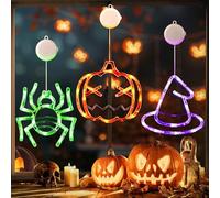 ZZXLOPEZ Luci per Finestre di Halloween con Ventosa, 3 Pezzi Catena Luminosa Decorativa per Halloween, Ventosa per lampada per Casa Autunno Ringraziamento, Decorazione per Interni, Esterni