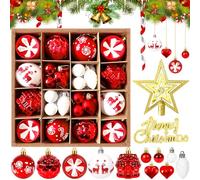 ZZXLOPEZ Palline di Natale, 42 pz Ornamenti di Palla di Natale, Decorazioni Albero di Natale, Palline Decorative Rosso e Bianco Con Cima dell'albero Decorazioni per Alberi di Natale, Nozze, Partito
