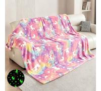 ZZXLOPEZ Plaid che si Illumina al Buio, 130x170cm Coperta con Unicorno, Morbida e Accogliente Coperta in Flanella per Bambini, Morbida Plaid, Regalo di Compleanno per Bambini e Ragazze(Rosa)