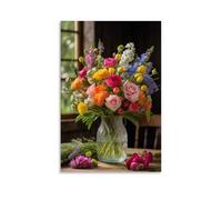 ZZXYHM Blooming Delights - Elegante decorazione da parete con bouquet in vaso di vetro, decorazione moderna, poster artistico da appendere, 60 x 90 cm