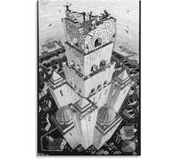 ZZYGGN GMGSW M. C. Escher Torre di Babele Poster M. C. Escher Arte della parete Stampe Surrealismo Pittura astratta Tela per soggiorno Decor Quadro 60x80cm senza cornice
