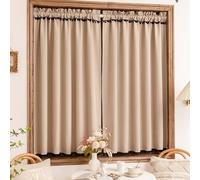 ZZYK Cenefas Cortas De Cocina con Borlas Negras,Cortina De Ventana Pequeña Lavada De Lino,Cortinas Opacas De Privacidad para Sala De estar Cafetería Sótano,Paste,59" W x 71"L