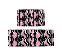 ZZYSKS Set di 2 tappeti da cucina nero grigio bianco rosa tappetino da bagno ondulato a righe geometriche moderno astratto neutro contemporaneo tappeti da bagno interni decorazione corridoio