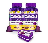ZzzQuil Natura Integratore con Melatonina pura ed Estratti Di Valeriana Per Dormire, Camomilla e Lavanda, Maxi Formato Frutti Di Bosco 2x72 Gommose + Travel Case Viola