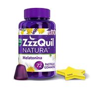 ZzzQuil Natura Integratore con Melatonina pura ed Estratti Di Valeriana Per Dormire, Camomilla e Lavanda, 72 Pastiglie Gommose + Foglietti adesivi stella, Gusto Frutti di Bosco