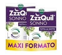 ZzzQuil Tutta La Notte Integratore Per il Sonno, Melatonina con Valeriana, Melissa e Vitamina B6, con rilascio prolungato di melatonina ed estratti botanici per 8 ore, 28 x 2 Compresse
